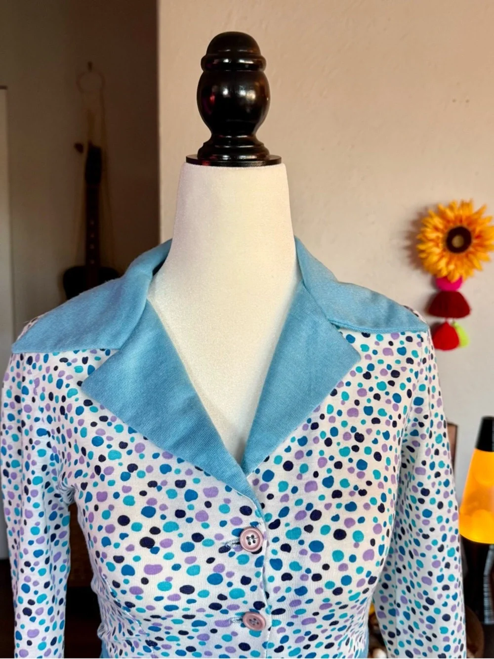 1970s Wendy Originals Top | Disco Polka Dot Long Sleeve - Picture 2 of 10